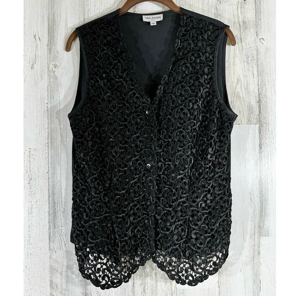 San Andre 1993 Womens Black Lace Front Button Up Vest Size 10 (Medium) Vintage‎